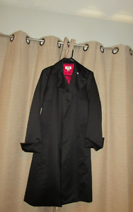 TALBOTS Black Trench Coat Womens Small Vented Back Med Weight Excellent