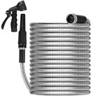 Up to 100FT Stainless Steel Metal Garden Hose Water Hose Flexible Spray Nozzle