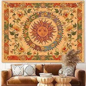 Aipon Yellow Sun and Moon Tapestry Hippie Indie Tapestries Boho Orange Flower