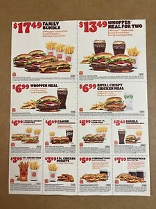 BURGER KING 12 Assorted Choices / Coupons Exp. 05/26/2024