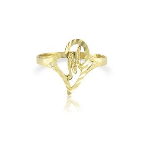 10K Solid Yellow Gold Heart Initial Letter Ring - A-Z Any Alphabet Love Band New