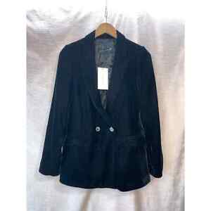 NWT Zara Woman Velvet Double-Breasted Blazer Jacket Size XS in Black