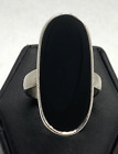 Vintage 925 A Large Black Oval Onyx Statement Ring Size 7.75 Sterling Silver 8g