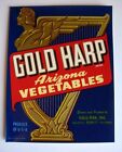 1940s Beautiful Gold Harp Vegetable Crate Label Arizona