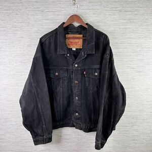 VINTAGE Levis Jacket Mens XL Black Denim Trucker 70598 Type 3 90s Cotton Logo