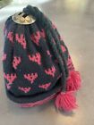 Turtle Fur Poppy Gall 100% Wool Beanie Cap Hat Black Pink 100% Wool Knit USA D3
