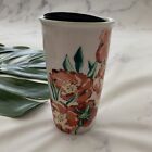 Starbucks 2015 Ceramic Travel Tumbler Mug Pink Peony Poppy Floral Dot Collection