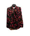 Cabi Size Medium Blouse Top 3860 Sheer Floral Tie Neck Candlelight Black Pink