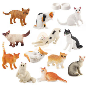 Lot Of Miniature Cat Figurines Realistic Cat Toy Action Figures Kitty Dollhouse