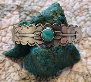Old Pawn Fred Harvey Era Navajo Turquoise & Sterling Silver Cuff Bracelet-7.25