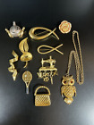 Vintage Costume Jewelry Lot Gold Tone - Owl, Swoop, Tennis, Novelty