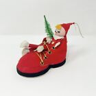Vintage Pixie Elf In Flocked Shoe Japan Bottle Brush Tree