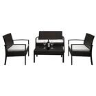 Patio Wicker Furniture Outdoor 4Pcs Rattan Sofa Garden Conversation Set, Black