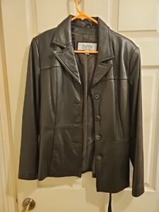Vintage Maxima Wilsons Genuine black leather jacket blazer belted Women size M
