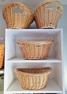 Lot Of 4 Vintage Wicker Oval Baskets With Handles, Child Size, Laundry, Storage