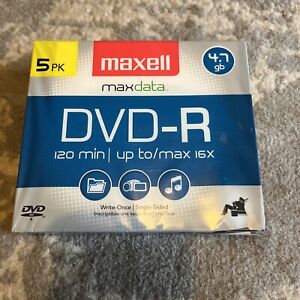 Maxell DVD-R 4.7gb discs in Jewel Cases. Factory Sealed 5 Pack New Sealed