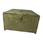 Green Metal Storage Lock Box With Egyptian Graphic  11 x 7 in