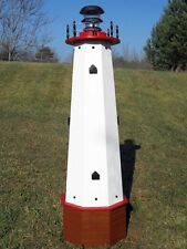 Well pump cover wooden lighthouse with solar light - 4 ft tall - red accents
