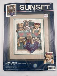 New ListingDimensions Sunset Counted Cross Stitch Kit “Animal Shelf” #13684 Bears Bunnies