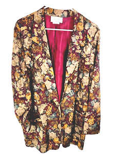 Floral Blazer 90s Retro Deep V Jacket Fall 1 Button Large Victorian Flowers L