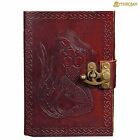 Leather Journal with Lock Diary Mermaid Embossed Handmade Brown 7 X 5 Inches
