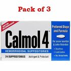Calmol 4 Hemorrhoidal Suppositories Astringent & Protectant Gentle 24ct 3 Pack