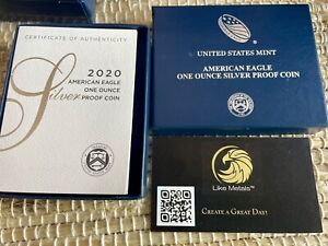 2020 W Proof Silver Eagle 🇺🇸 coin in Original Mint issued packaging w COA 20EM