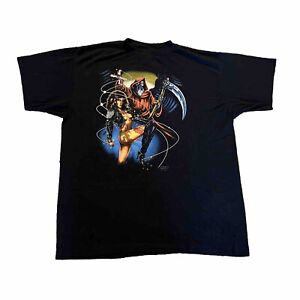 Vintage 3D Emblem T Shirt XL Just Brass Necromancer Reaper Biker 80s Black