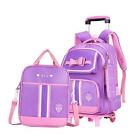 Cute Print Bow-knot Trolley Backpack Elementary Middle School Purple-2 Wheels