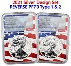 2021 REVERSE PROOF PF70 SILVER EAGLE TWO COIN DESIGNER SET FLAG CORE T1 & T2