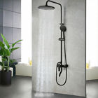 US Black Shower Faucet Set Rain Round Head Wall Mount Mixer Taps With Hand Spray