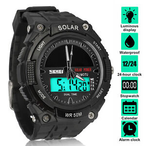 SKMEI Men Military Waterproof Solar Power Sport Analog Digital Quartz Wristwatch