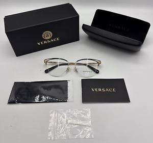 Versace VE1280 1433 Eyeglasses Frame Women's Gold/Black Semi Rim Cat Eye