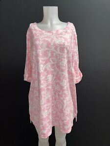 Blair Women Top 3/4 Sleeves Tunic Pink Floral Stretch Sz 2XL NWOT