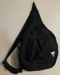 Sling Bag Backpack Chest Shoulder Pack School Cheer Dance Black Canvas Varsity