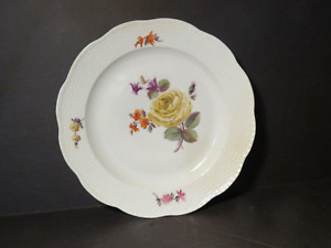 KPM Hand Painted Floral Plate with Basketweave Border