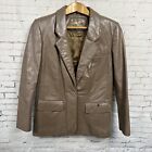 Etienne Aigner Women Fitted Brown Leather Jacket Blazer Size 10 Vintage