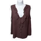 Wishlist Apparel tank top blouse womens size L purple button front scoop ruffle