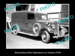 OLD POSTCARD SIZE PHOTO OF HARRISONBURG POLICE PATROL CAR VIRGINIA c1930s
