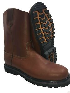 Men's Work Boots Pull On Leather Tan oil slip resistant 7-13 Bota trabajo CR310