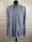 Barbour Mens L Regular Fit Button Up Shirt Blue Plaid Checked Long Sleeve