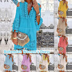 Embroidery Crochet Lace Boho Dress Womens Tassel Ruffle Skirt V-Neck Beach Dress
