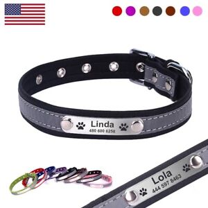 Personalized Dog Cat Collar Leather Reflective Custom EngravedID Tag Accessories