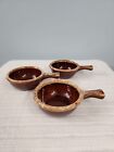 Hull Pottery Brown Drip Soup Bowls w/Handle Oven Proof Set Of 3