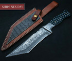 Custom HANDMADE FORGED DAMASCUS Steel Hunting Tracker Fix Blade Knife Full Tang