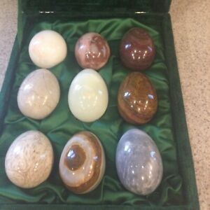 Lot of 9 Vintage Alabaster Marble Granite Stone Easter Eggs Easter Decor