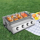 Gas BBQ Grill Stainless Steel Outdoor Camp Picnic Barbecue Shish Kabob 4 Burner