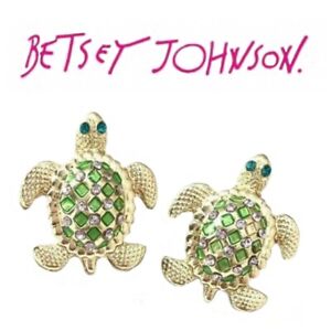 US Seller Betsey Johnson Green Gold Turtle Stud Earrings Fashion Jewelry