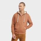 Men's High-Pile Fleece Lined Hooded Zip-Up Sweatshirt - Goodfellow & Co Brown XL