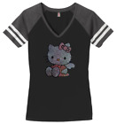 Women's Hello Kitty T-Shirt Ladies Tee Shirt S-4XL Bling V-Neck